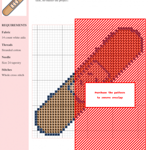 Image of a cross stitch pattern depicting a simple, light brown bandage with a beige adhesive center. Perfect for beginners.