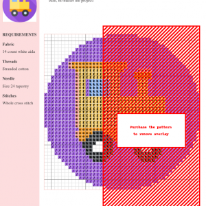 Image of a cross stitch pattern depicting a cute, yellow toy train on a purple background.