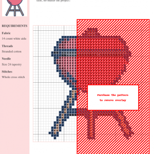 Cross stitch pattern of a pink kettle grill on a wooden stand. Perfect for summer-themed crafting projects.