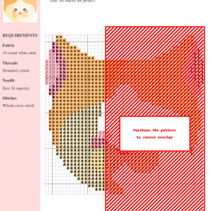 Image of a charming cross stitch pattern featuring a Turkish Van cat with orange and white fur, pink ears, and a sweet expression.