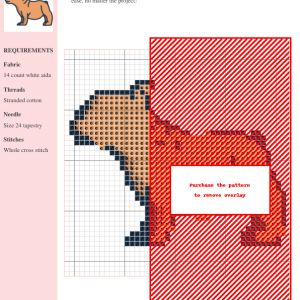 Cross stitch pattern featuring a charming, light brown French Bulldog puppy.