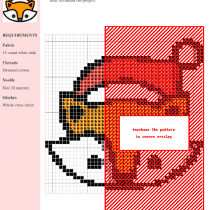 Cross stitch pattern design featuring a cute fox wearing a Santa hat. Perfect for holiday crafting.