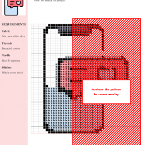 Cross stitch pattern depicting a smartphone screen with a pink chat bubble containing a heart, representing a modern love message.