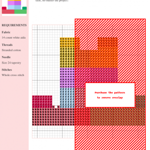 Image of a cross stitch pattern depicting a colorful arrangement of blocks in a geometric design. Perfect for beginners and experienced stitchers.