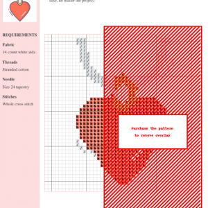 Image of a cross stitch pattern depicting a red heart-shaped locket on a silver chain. Perfect for jewelry lovers and cross-stitch enthusiasts.