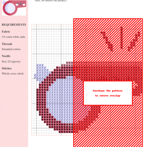 A vibrant cross stitch pattern depicting a red whistle, complete with sound lines, perfect for crafting projects.