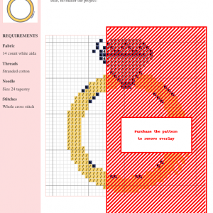 Cross stitch pattern depicting a diamond ring with a gold band. Simple, elegant design perfect for jewelry-themed crafts.