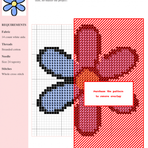 Image of a charming cross stitch pattern depicting a blue flower with a yellow center. Perfect for beginners and experienced stitchers.