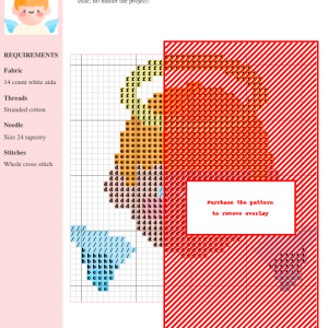 Image of a cross stitch pattern featuring a cute cherubic angel with a halo and wings.