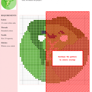 Image of a charming cross stitch pattern featuring a kawaii-style cabbage with a smiling face.