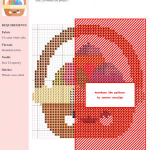 Cross stitch pattern of a kawaii Easter basket filled with colorful eggs.