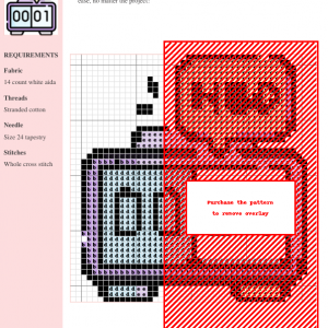 Image of a cross stitch pattern depicting a cute alarm clock with 'HBD' (Happy Birthday) in a speech bubble. The design features pastel colors and a flip-clock style.