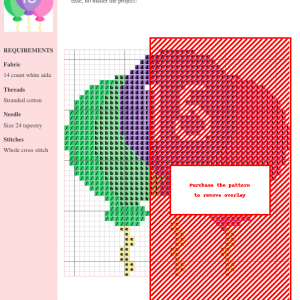 Cross stitch pattern featuring three balloons in pink, purple, and green, with the number 15 in the center. Perfect for a 15th birthday.