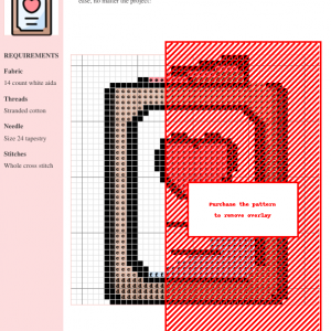 Cross stitch pattern of a wedding card featuring a pink heart and simple lines, perfect for crafting a handmade greeting.