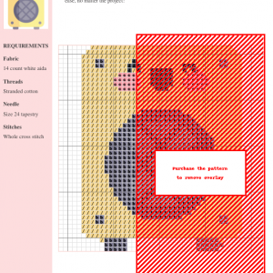 Cross stitch pattern of a cute, yellow speaker box with a smiling face, featuring grey details and pink cheeks.