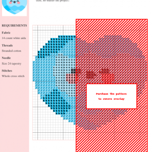 Cross stitch pattern of a cute blue heart with a smiling face, perfect for beginners.
