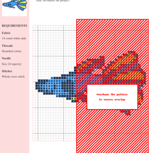 Cross stitch pattern featuring a charming blue and yellow guppy fish.