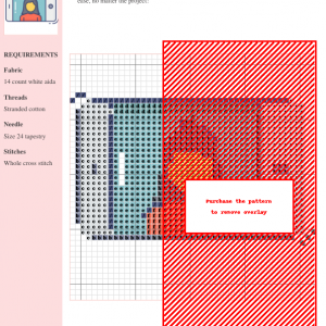 Cross stitch pattern depicting a stylized selfie of a woman on a mobile phone screen.