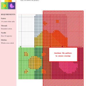 Image of a cross stitch pattern featuring a geometric design depicting a stylized sun, moon, and mountain landscape.