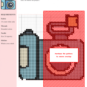 A charming cross-stitch pattern depicting a light blue camera with a yellow flash. Perfect for photography lovers and crafting enthusiasts.