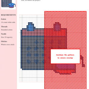 Image of a cross stitch pattern featuring a calendar and graduation cap, symbolizing achievement and time management.