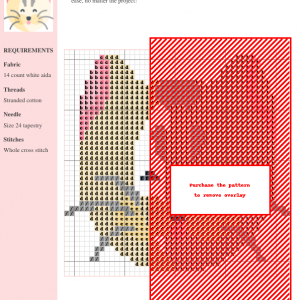 Cross stitch pattern featuring a charming cartoon Burmilla cat with pale yellow fur, grey markings, and pink ears.