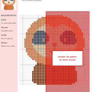 Image of a charming cross stitch pattern featuring a cute, cartoon-style sloth in shades of brown, beige, and blue.