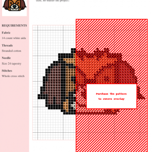 Cross stitch pattern featuring a charming, stylized Shih Tzu dog. Brown, tan, and white colors are used.