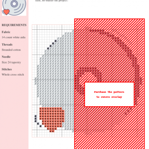 Image of a cross stitch pattern design depicting a vinyl record with a heart, available as a downloadable DVD.