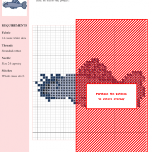 Cross stitch pattern of a cute, stylized fish in shades of blue. Perfect for beginners.