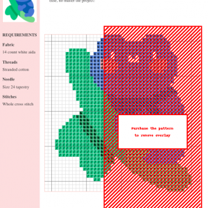 Cross stitch pattern featuring a charming blue frog sitting on a green leaf. Perfect for beginners.