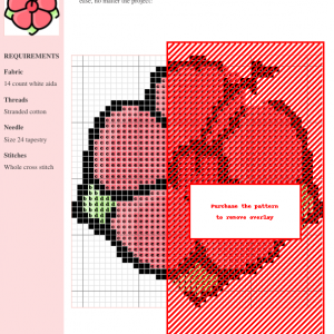 Image of a hibiscus cross stitch pattern featuring a pink flower with green leaves. Ideal for needlepoint and crafting projects.