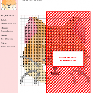 Cross stitch pattern featuring an adorable golden British shorthair cat with pink ears and a sweet expression.