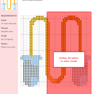 Image of a cross stitch pattern depicting a yellow jumping rope with light blue handles.