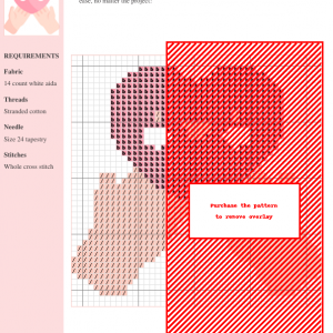 Cross stitch pattern featuring a cute, smiling pink heart held gently by two hands. Perfect for beginners.