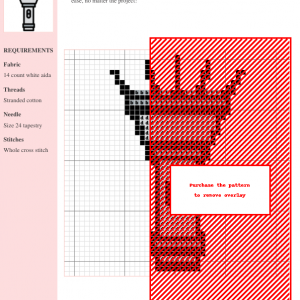 Cross stitch pattern depicting a detailed flashlight, featuring a metallic grey color scheme and intricate details.