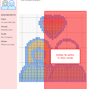 Cross stitch pattern featuring two women with a lesbian pride heart above them.