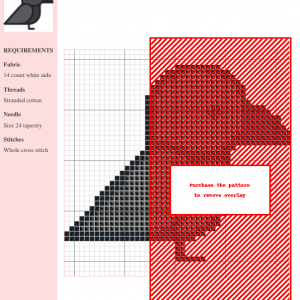 Image of a Crow Cross Stitch pattern featuring a simplified, charming design of a crow in shades of gray.