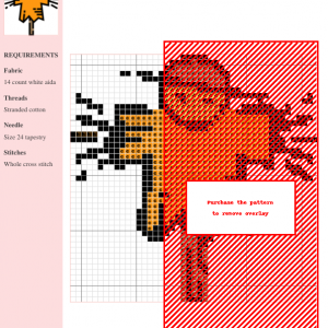 Image of a charming scarecrow cross stitch pattern featuring an orange shirt, brown hat, and simple, friendly design.