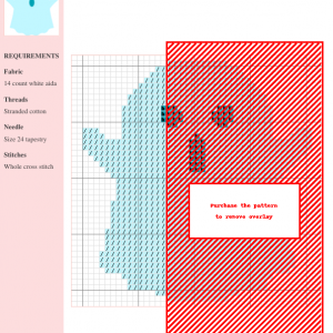 Image of a charming, light-blue ghost cross-stitch pattern with teal accents. The ghost has a surprised expression and outstretched arms.
