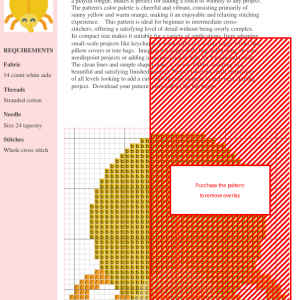 Cross stitch pattern of a cute, cartoon-style yellow bug with orange legs.
