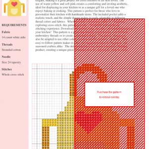 Cross stitch pattern depicting a yellow apron with a pink heart and orange straps.