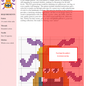 Cross-stitch pattern of a friendly orange germ with purple tentacles and a big smile.