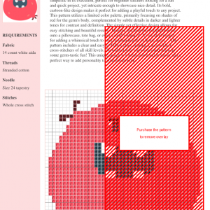 Cross stitch pattern of a cheerful, cartoon germ with a big toothy grin.