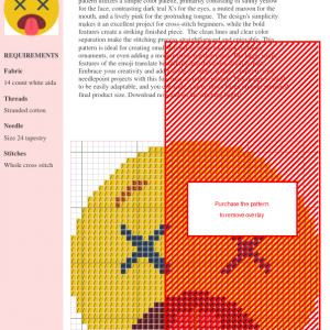 Cross stitch pattern of a dead emoji with X's for eyes and tongue sticking out.
