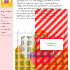 Cross stitch pattern of a decorated Easter egg inside a yellow envelope.