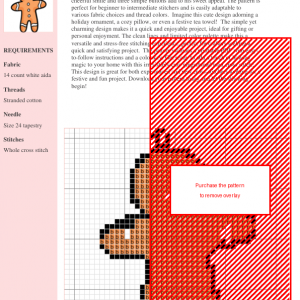 Cross stitch pattern of a cheerful gingerbread man in orange and white.