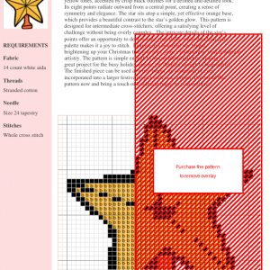 Image of a cross stitch pattern depicting a golden star tree topper with an orange base.