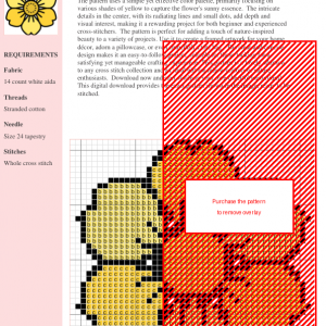 Cross stitch pattern of a yellow nasturtium flower with detailed center.