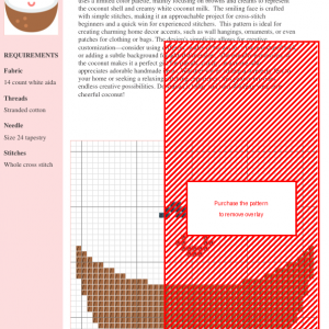 Cross stitch pattern of a smiling coconut with a simple, charming design.